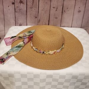 Indigo Soul  Floral Scarf One Size Straw Hat